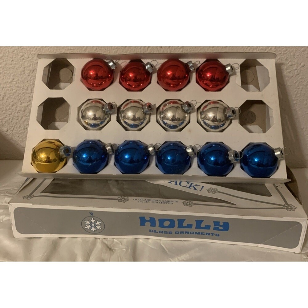 Vintage Holly Mercury Glass Ornaments Christmas Tree Red Gold Blue Silver 1 3/4”